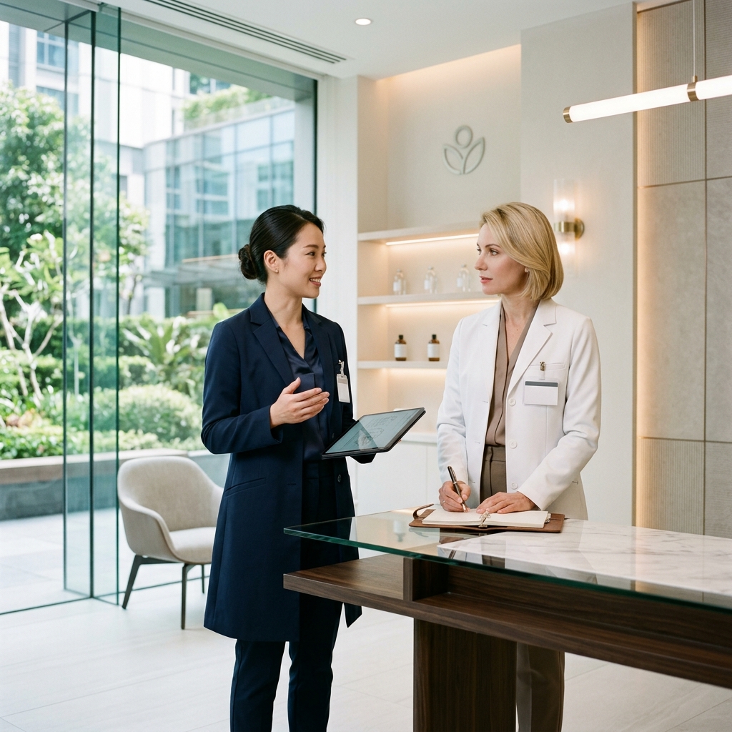 Medical professionals collaborating in a modern clinic