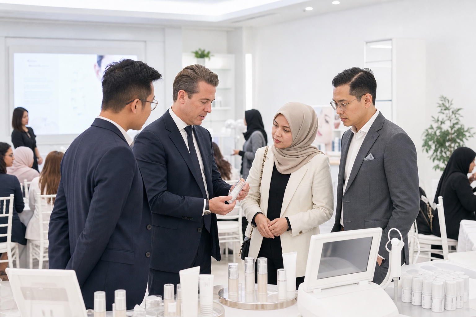 Doctors networking at an aesthetic medicine workshop